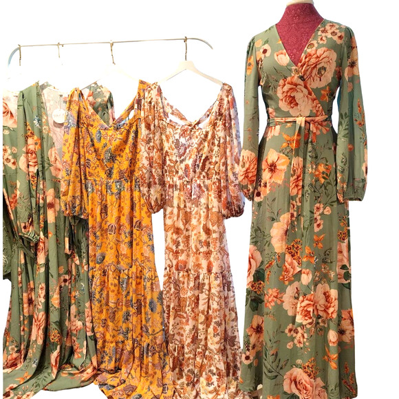 FLYING TOMATO maxi  sage floral wrap dress womans - Picture 3 of 13